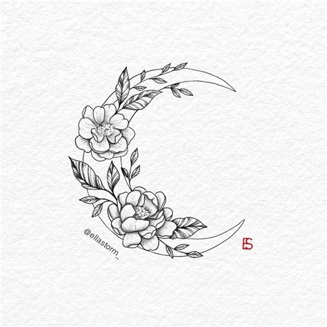 Moon And Peony Wildflowers Tattoo Design By Ella Storm Ellastorm