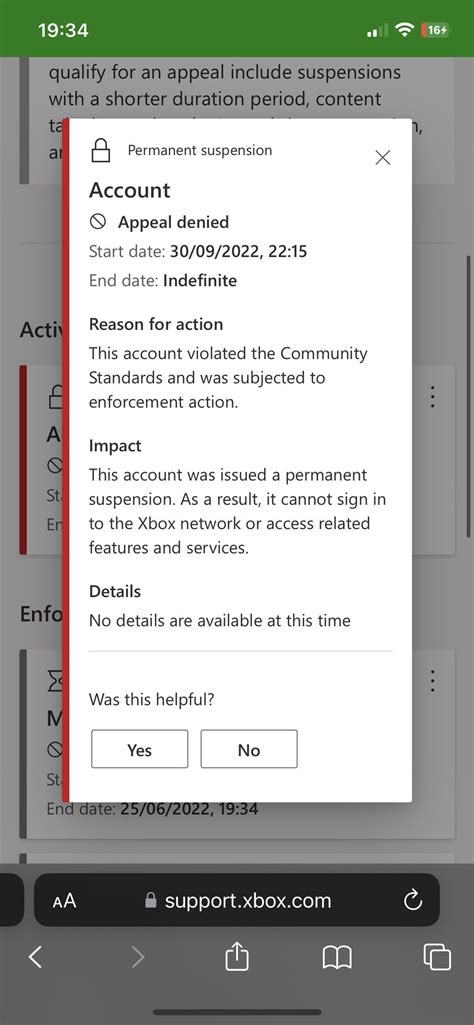 My Xbox Only Says Suspension And Not Permanent Suspension But The Enforcement Website Says