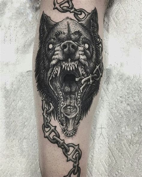 Mythological Fenrir Blackwork Tattoo Tattoogoto