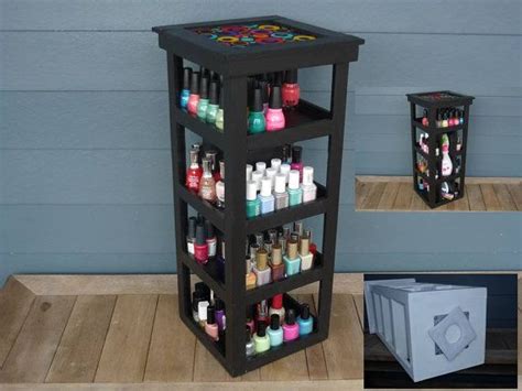 Nail Polish Rotating Storage Organizer Patterns Fabric Top 4 Tier Tower Reclaimed