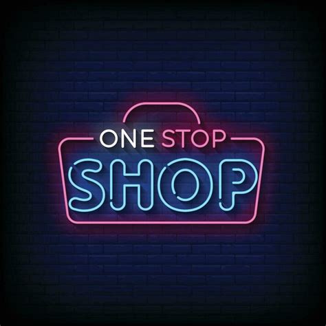 Neon Sign One Stop Shop With Brick Wall Background Vector 27945652