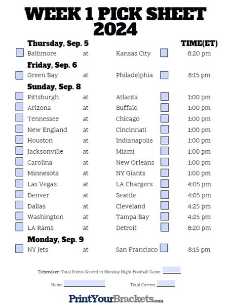 Nfl Pick Em Sheets Printable