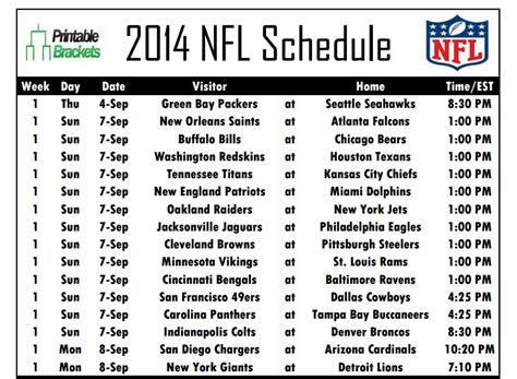 NFL Schedule Week 9 Printable Schedule and Matchups