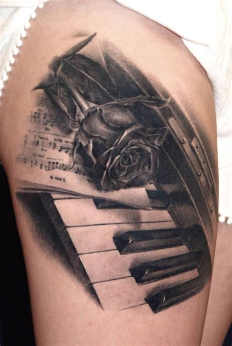 Nice Rose With Amazing Piano Keys Tattoo Design Idea Piano Tattoo