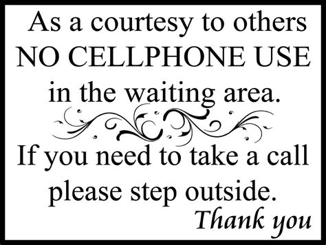 No Cellphone Use In The Waiting Area Courtesy Phone Sign Etsy