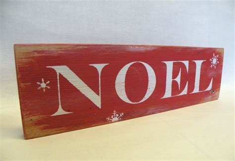 Noel Wooden Christmas Sign Decoration In Rustic Red And White Etsy