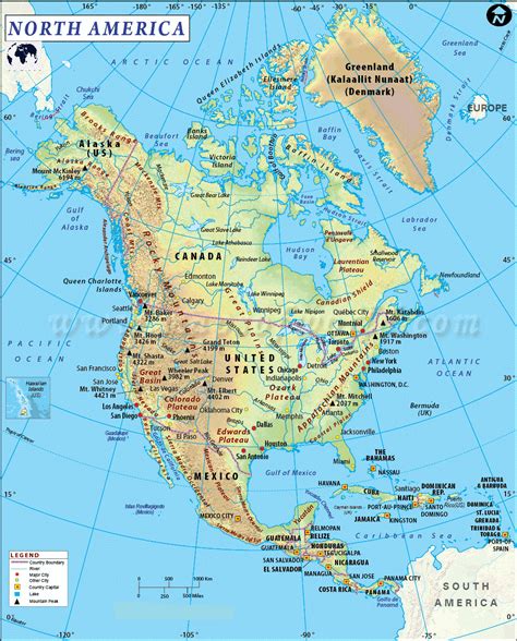 North America Physical Map Printable