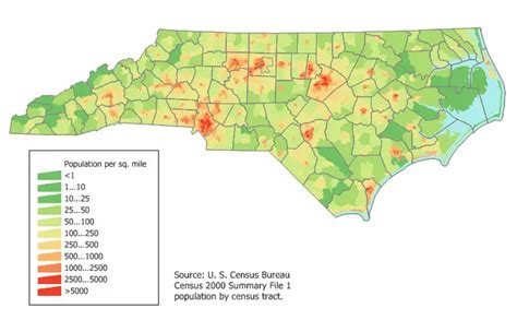 North Carolina Population Map Mapsof Net