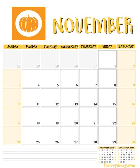 5 Free November Printable Calendars