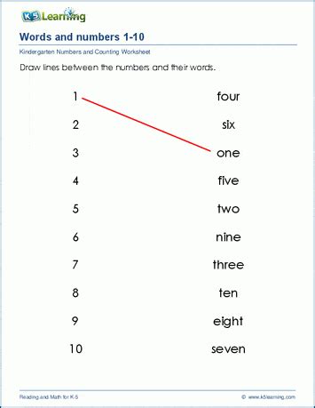 Number Words Worksheets K5 Learning