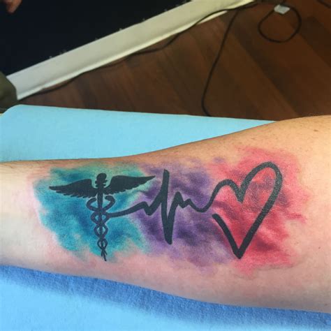 Nurse Medical Caduceus Heart Watercolor Tattoo Medical Tattoo