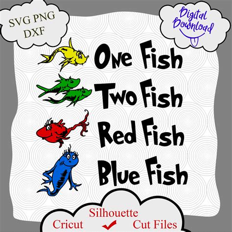 One Fish Two Fish Blue Fish Red Fish Dr Seuss Svg Dr Seus Inspire