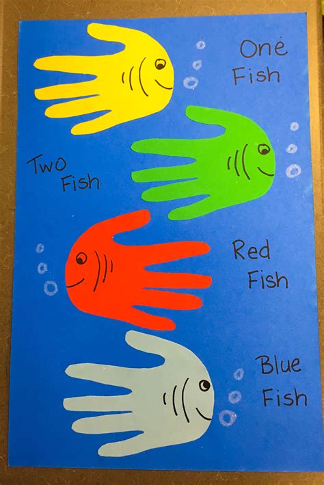 One Fish Two Fish Red Fish Blue Fish Seuss Crafts Kindergarten Art Projects Preschool Crafts