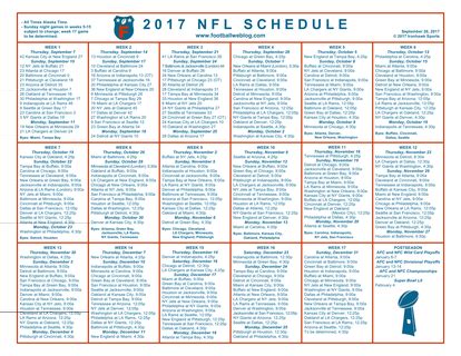 One Page Nfl Schedule Updated With Week 3 Scores Football Weblog