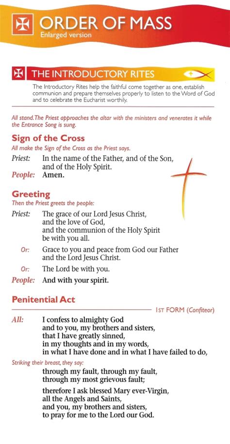 Order Of Mass Card Enlarged Version Full Colour Laminated