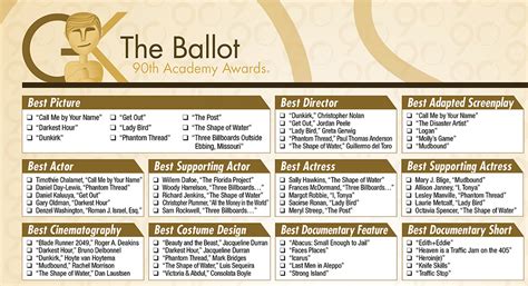 Oscars 2018 Download Our Printable Ballot The Gold Knight Latest