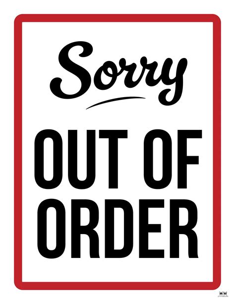 Out Of Order Printable Sign Red Printable Signs