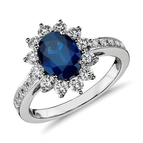 Oval Sapphire Diamond White Gold Halo Engagment Ring White Gold