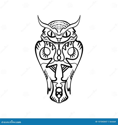 Owl Tattoo Outline Boho Tribal Style Line Ethnic Ornaments Poster