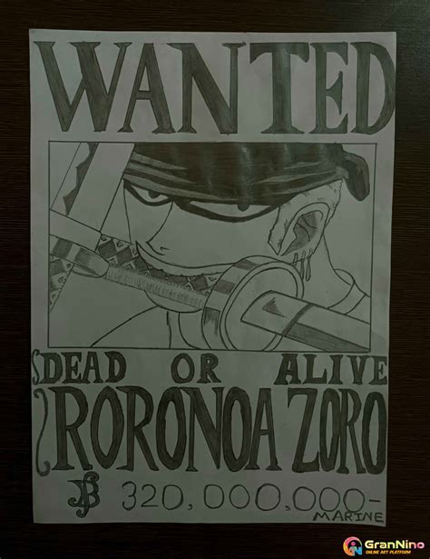 Painting Of Roronoa Zoro One Piece Wanted Poster Grannino