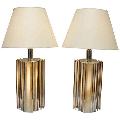 Pair Of Mid Century Modern Chrome And Slag Glass Table Lamps Art Deco Style For Sale At 1Stdibs