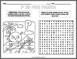 Panda Word Search Coloring Page