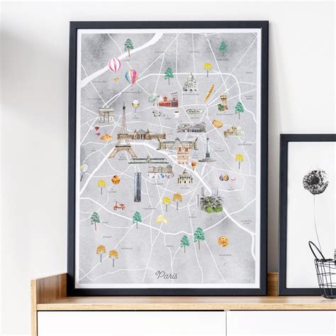 Paris City Map Printable City Map Wall Art Print Kids Room Etsy