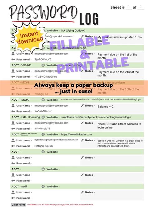 Password Log Pdf Form Fillable And Printable Keep Account Login Info