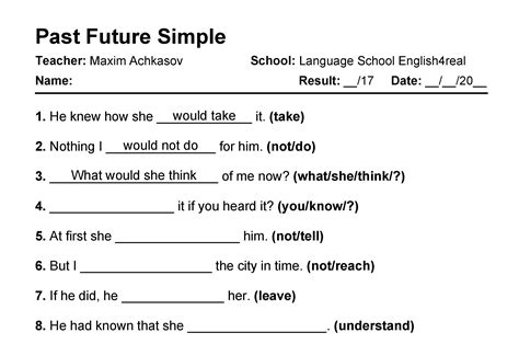 Past Future Simple English Grammar Fill In The Blanks Exercises With Answers In Pdf