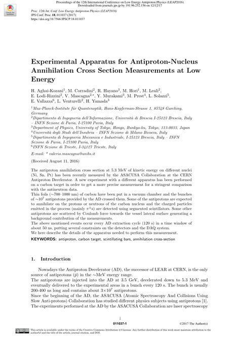 Pdf Experimental Apparatus For Antiproton Nucleus Annihilation Cross