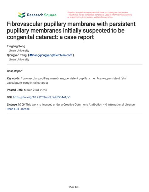 Pdf Fibrovascular Pupillary Membrane With Persistent Pupillary Membranes Initially Suspected