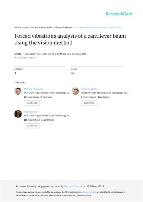 Pdf Forced Vibrations Analysis Of A Cantilever Beam Using The Vision