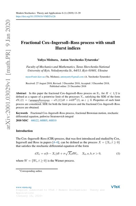 Pdf Fractional Cox Ingersoll Ross Process With Small Hurst Indices