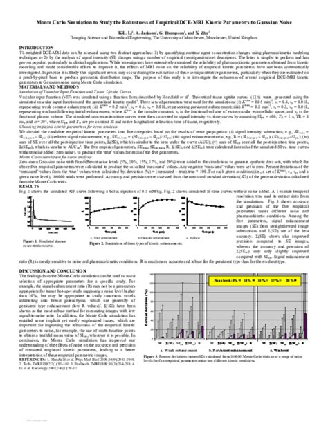 Pdf Monte Carlo Simulation To Study The Robustness Of Empirical Dce Mri Kinetic Parameters To