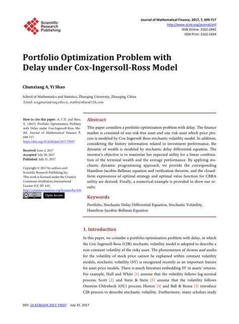 Pdf Portfolio Optimization Problem With Delay Under Cox Ingersoll