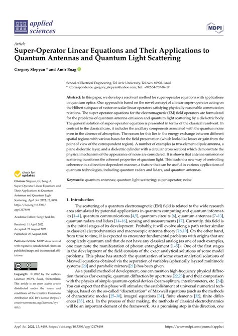 Pdf Super Operator Linear Equations And Their Applications To Quantum Antennas And Quantum