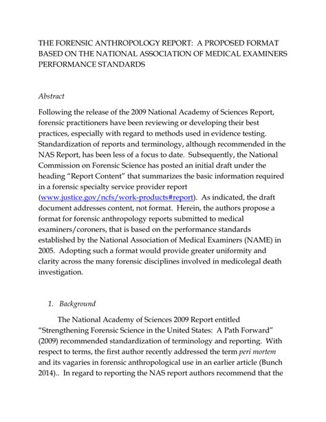 Pdf The Forensic Anthropology Report A Proposed Format Based On The National Association Of