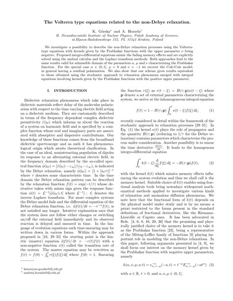 Pdf The Volterra Type Equations Related To The Non Debye Relaxation