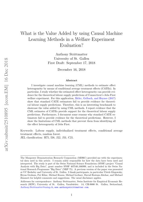 Pdf What Is The Value Added By Using Causal Machine Learning Methods In A Welfare Experiment