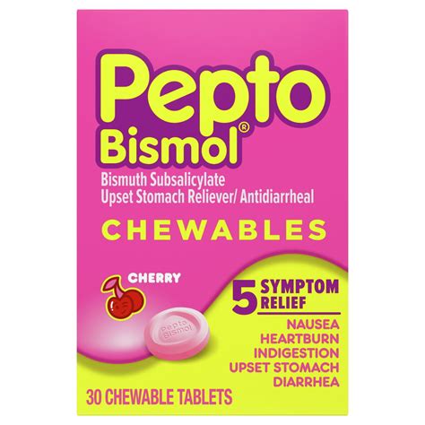 Pepto Bismol Chewable Tablets 5 Symptom Stomach Relief Cherry Flavour 30 Count 19 95 Picclick Uk