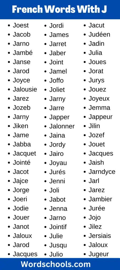 Perfect List Of French Words That Start With J Word Schools