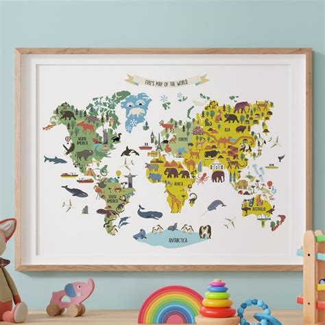 Personalized Kids World Map Nursery World Map Children S Etsy