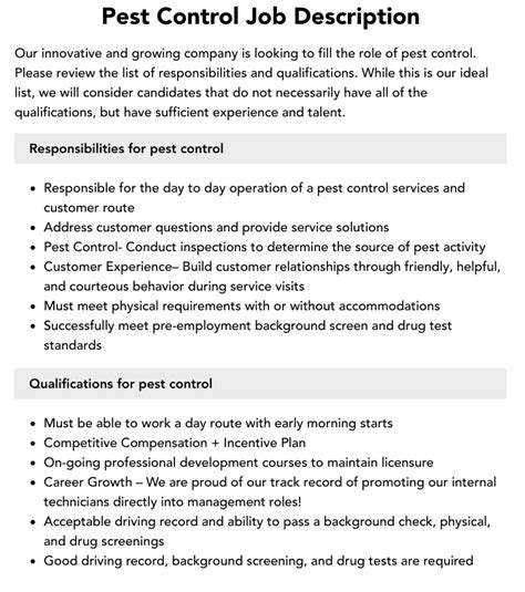 Pest Control Job Description Velvet Jobs