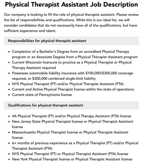 Physical Therapist Assistant Job Description Velvet Jobs