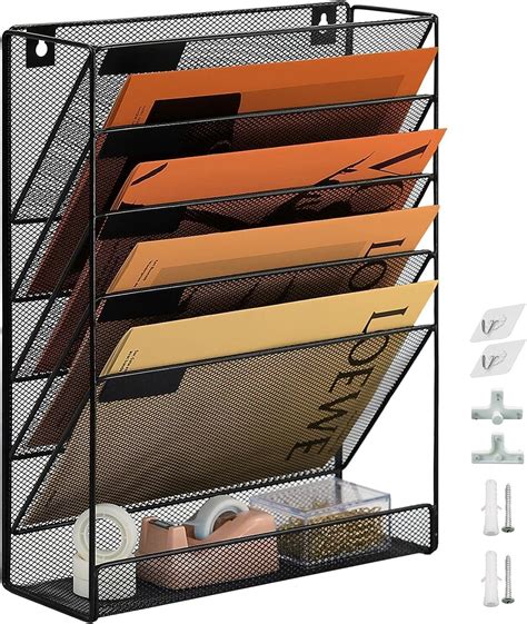 Plsoppkg 9 Tier Hanging Wall File Holder Metal Mesh Magazine Rack A4