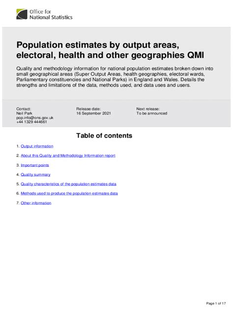 Population Estimates By Output Areas Electoral Health And Other