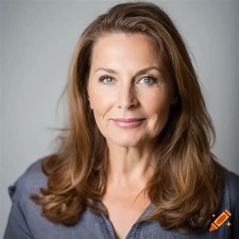 Portrait Of A Serious 50 Year Old Woman With Brown Hair And Blue Eyes On Craiyon