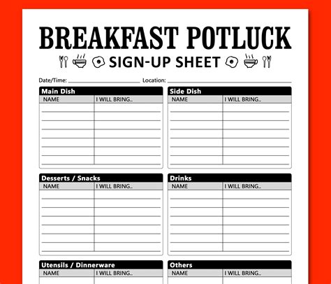 Potluck Sign Up Sheet Printable Template Sign Up Sheet Template For