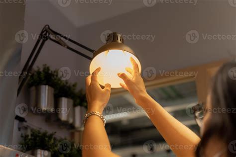 Power Saving Concept Hands Changing With New Led Lamp Light Bulb Stock Photo Image Of