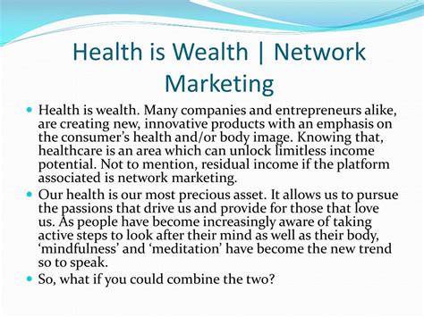 Ppt Health Is Wealth Network Marketing Powerpoint Presentation